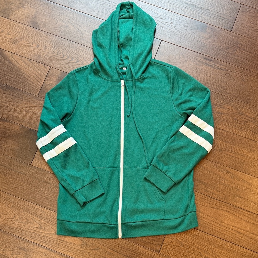 Amazon Green Zip-Up Hoodie with White Stripes C4-011